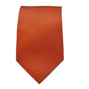 Hermoso New York Mens Tie 100% Silk  Orange And White Geometric Design 3.5x 59”